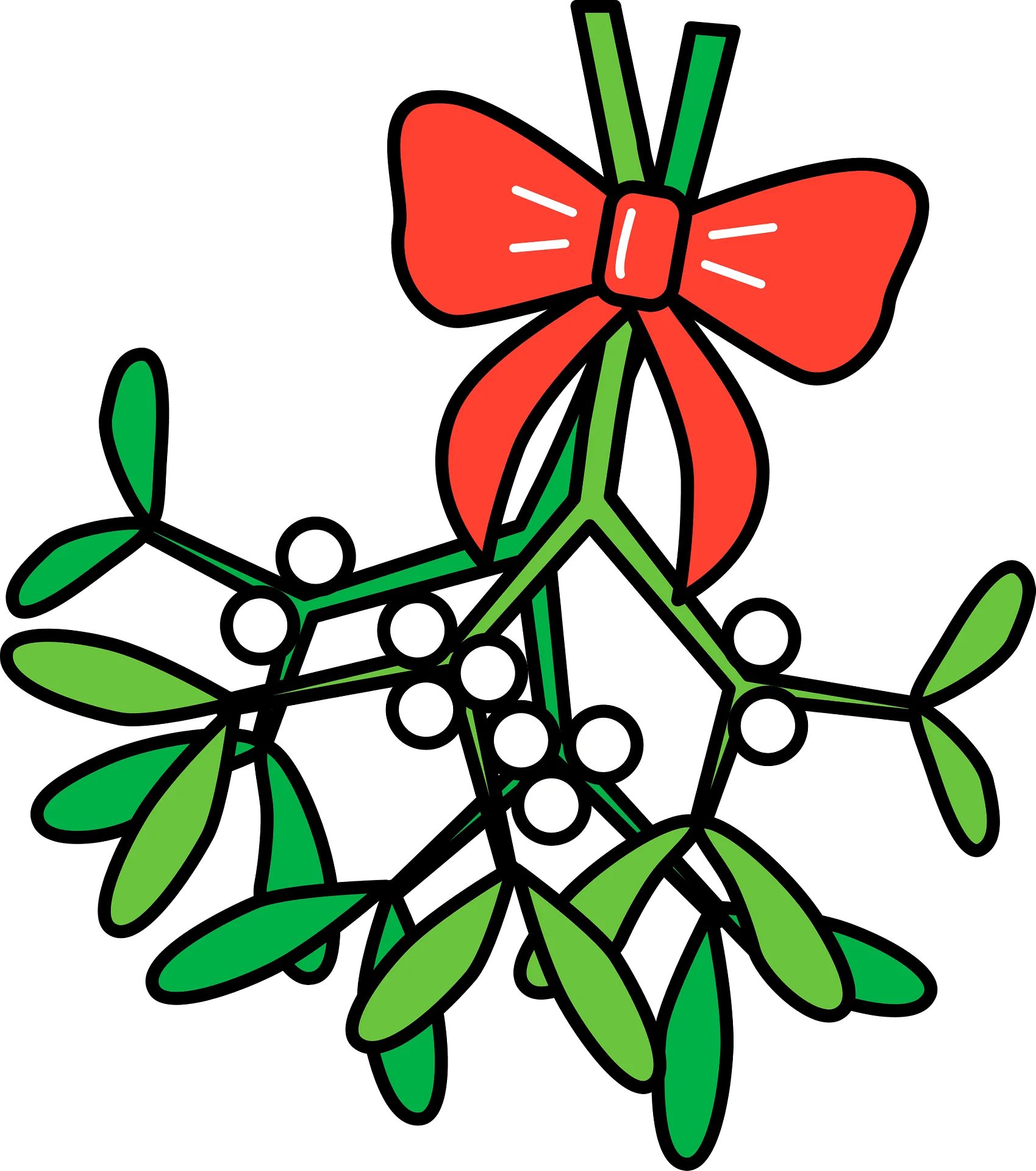 Festive Mistletoe Clipart with Crimson Bow and Green Leafy Sprigs