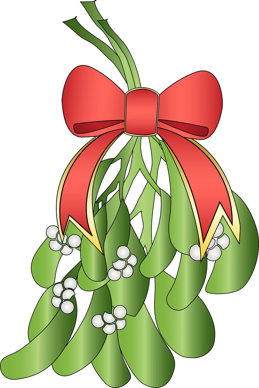 Festive Mistletoe Clipart with Elegant Red Bow and Green Leaves