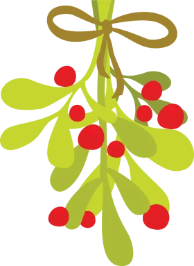 Festive Mistletoe Clipart with Red Berries and Soft Green Leaves Tied with Bow
