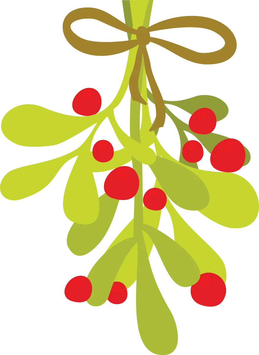 Festive Mistletoe Clipart with Red Berries and Soft Green Leaves Tied with Bow