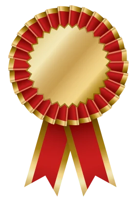 Golden and Red Award Ribbon Clipart Design with Elegant Pleated Edges