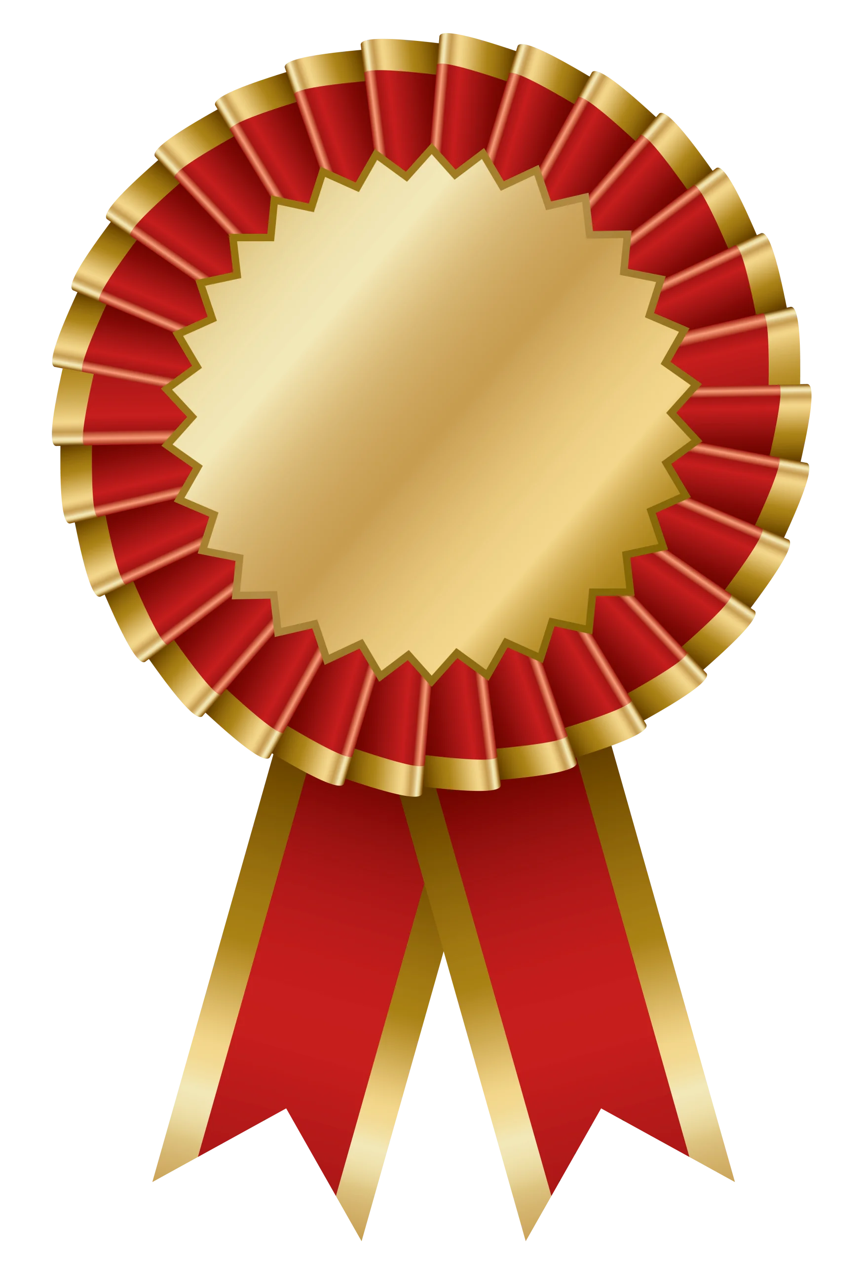 Golden and Red Award Ribbon Clipart Design with Elegant Pleated Edges