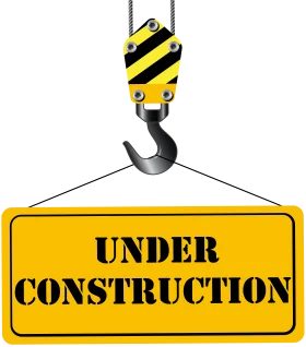 Heavy-Duty Construction Crane Hook with Yellow 'Under Construction' Clipart Sign