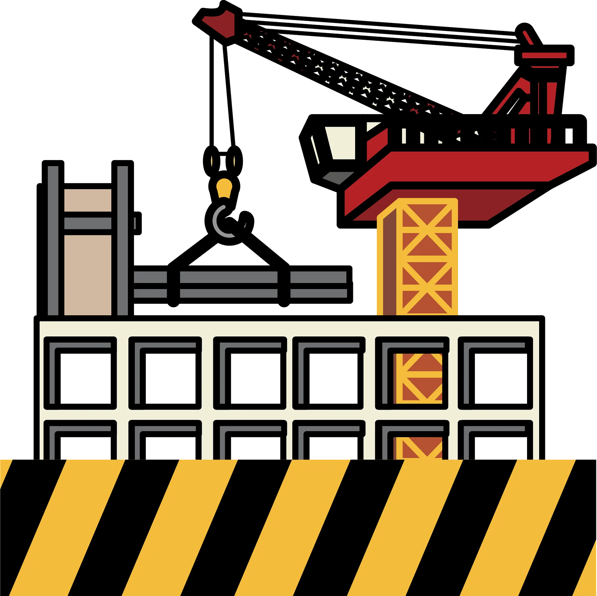 Industrial Construction Site Crane and Building Structural Clipart Design