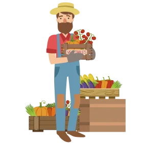 Local Farmer with Fresh Harvest Produce in Rustic Farm Clipart Illustration