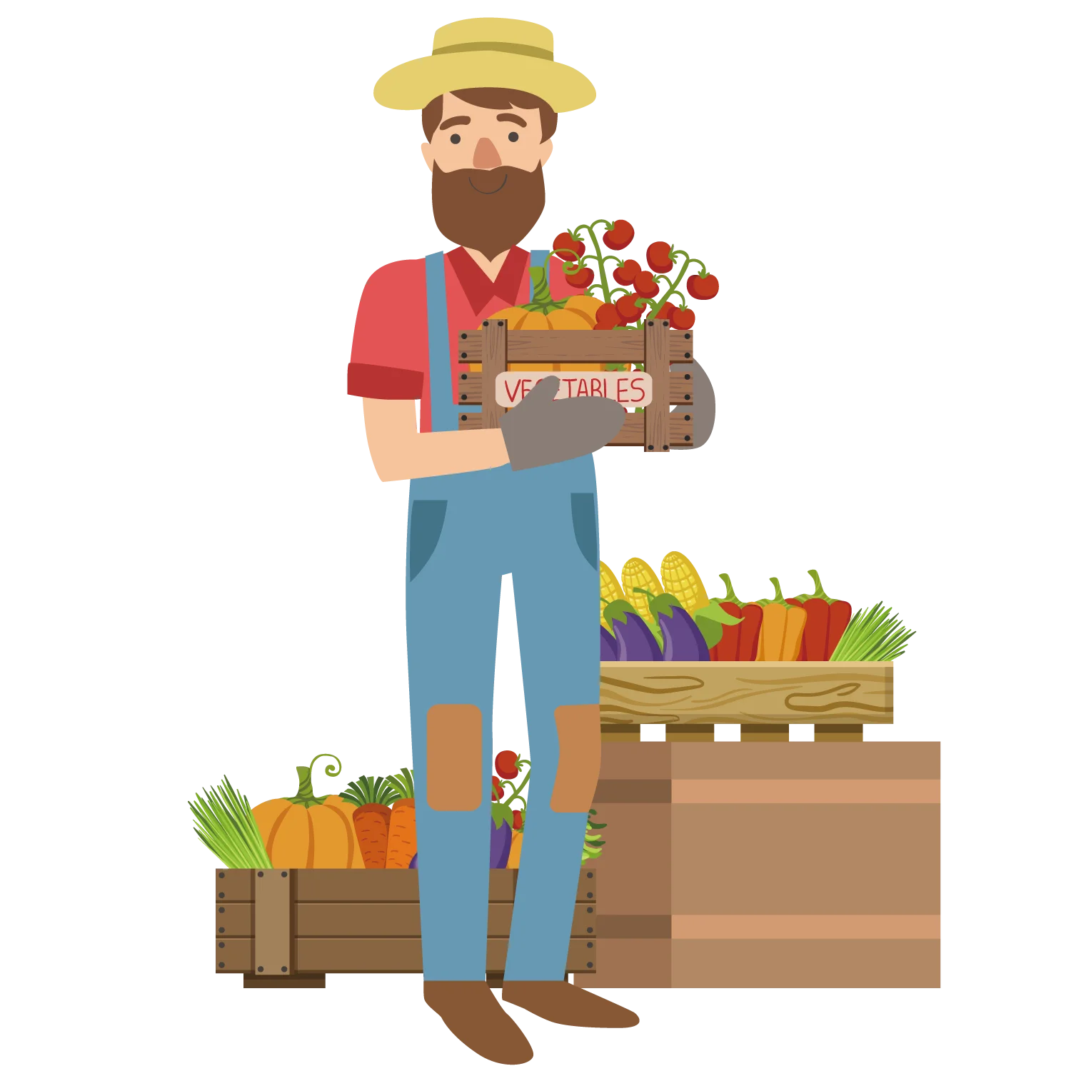 Local Farmer with Fresh Harvest Produce in Rustic Farm Clipart Illustration