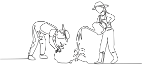 Monochrome Agricultural Labor Clipart Depicting Farmers in Traditional Scene