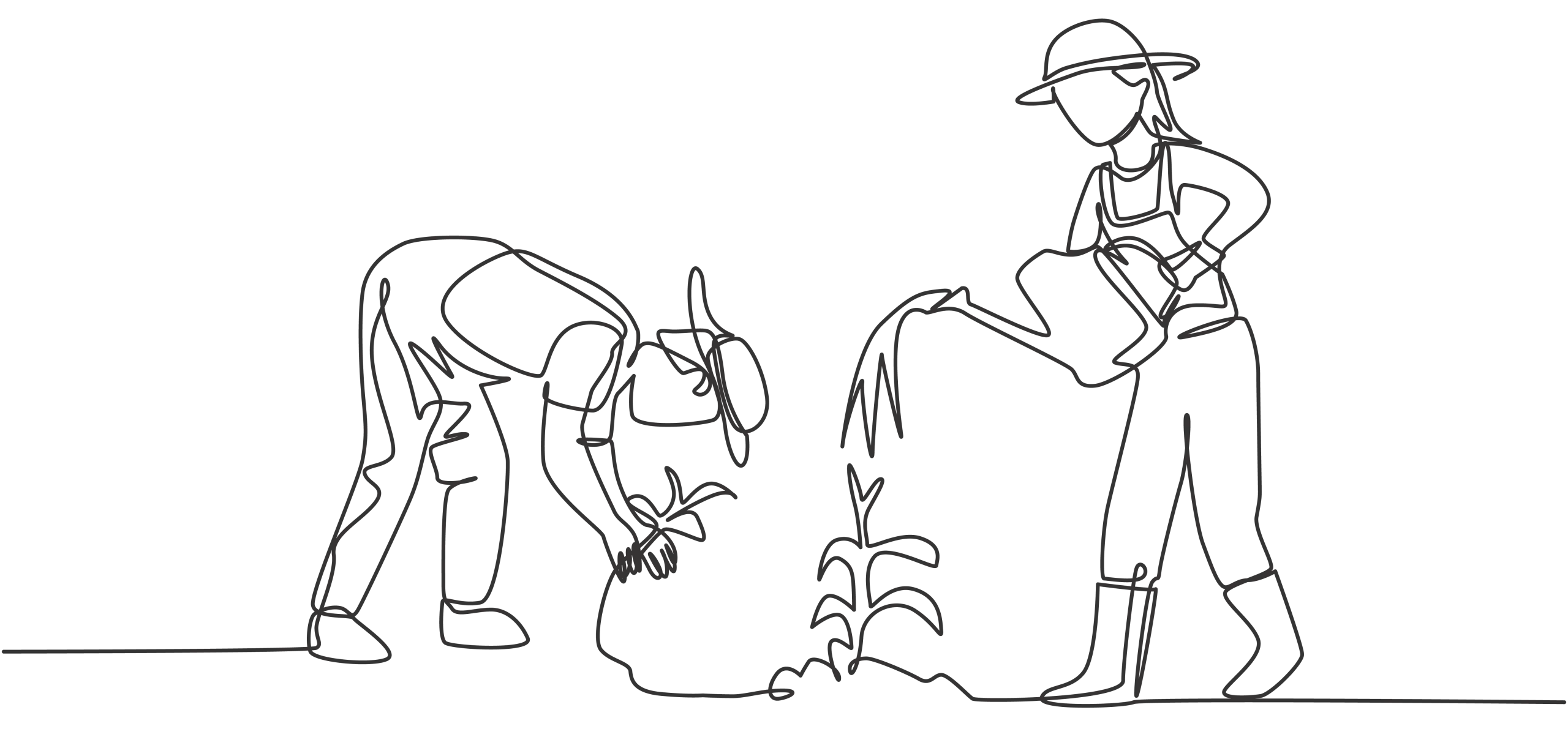 Monochrome Agricultural Labor Clipart Depicting Farmers in Traditional Scene