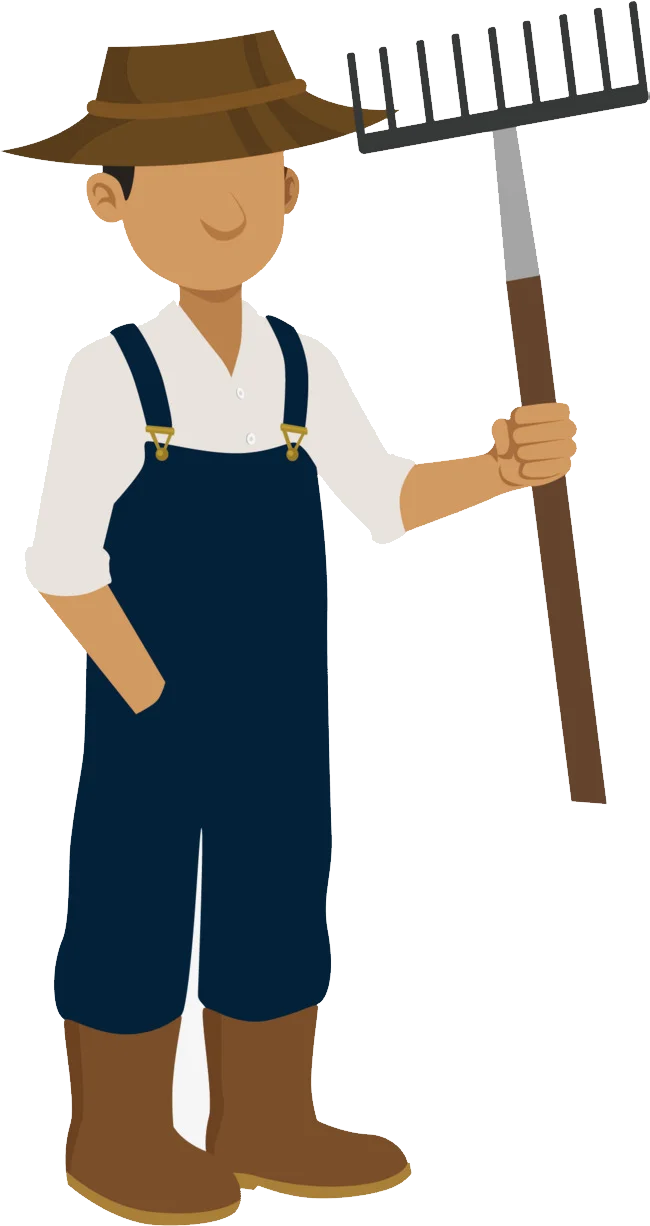 Rustic Farmer Clipart Illustration: Traditional Agriculture Worker with Rake