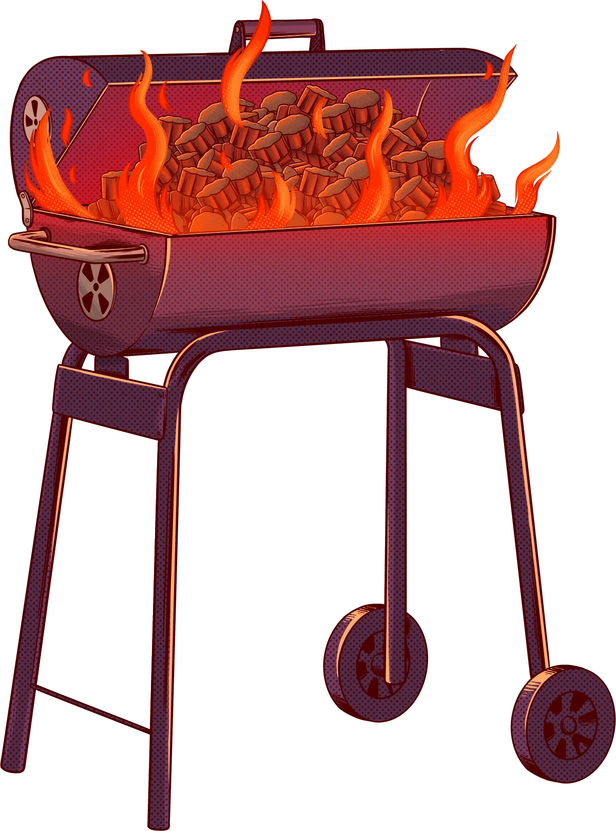 Sizzling Barbecue Flames Burning Bright on Classic Outdoor Grill Clipart Design