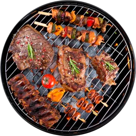 Sizzling Barbecue Grill Clipart: Juicy Meats and Colorful Vegetables Cooking