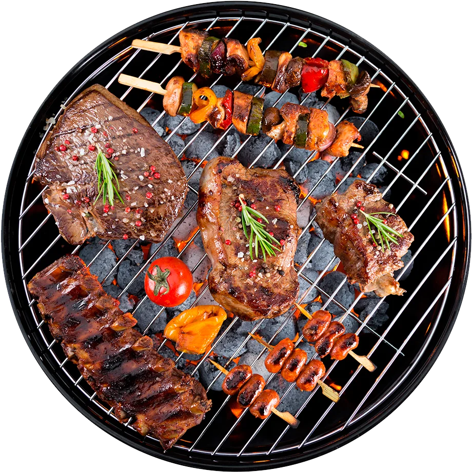 Sizzling Barbecue Grill Clipart: Juicy Meats and Colorful Vegetables Cooking