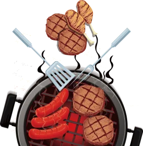 Sizzling BBQ Grill Clipart Showcasing Juicy Steaks and Grilling Utensils