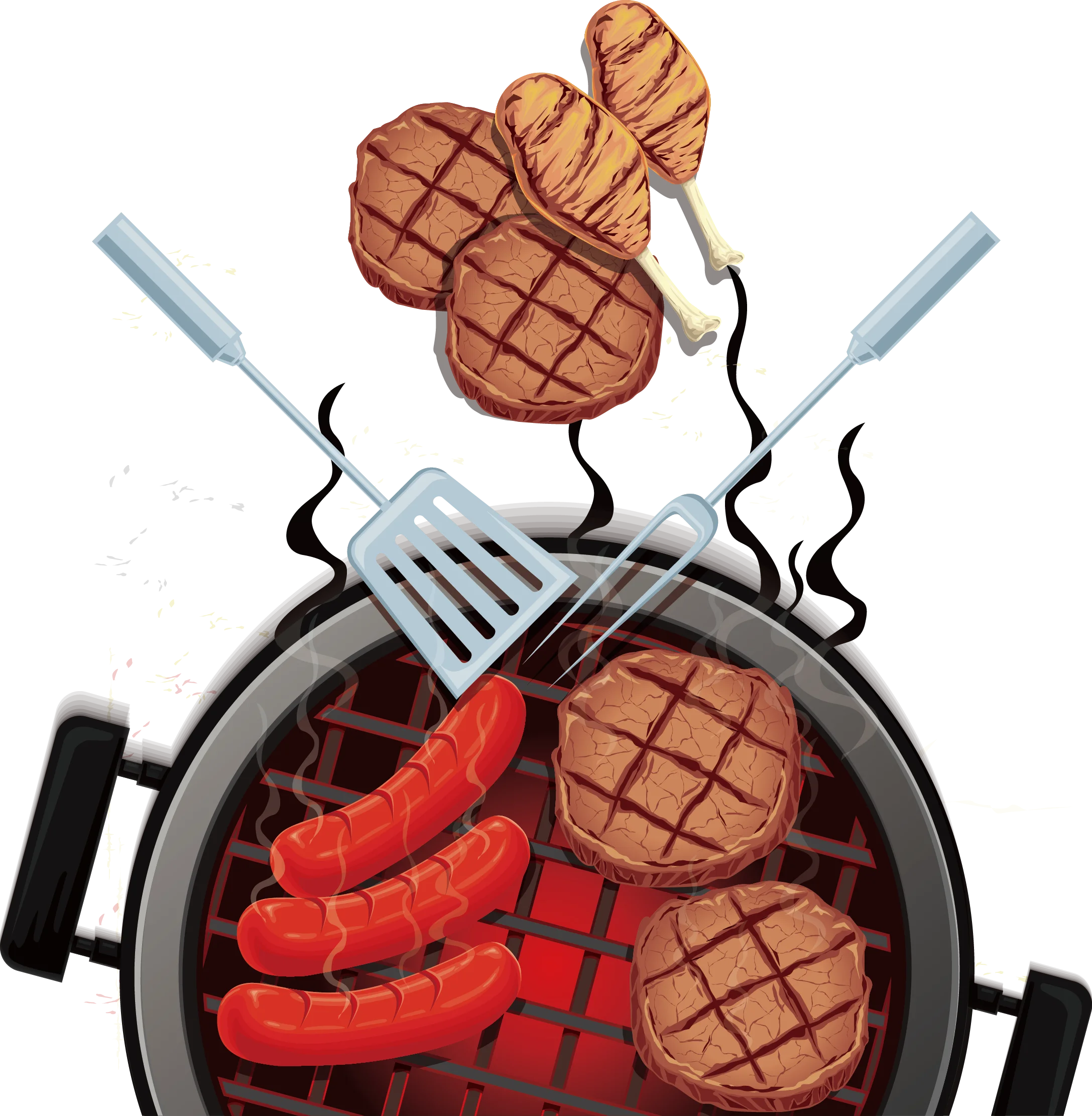Sizzling BBQ Grill Clipart Showcasing Juicy Steaks and Grilling Utensils