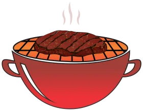 Sizzling Red Hot Barbecue Grill Clipart with Steaming Meat Illustration