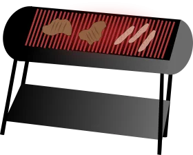 Sleek Black Barbecue Grill Clipart with Minimalist Side Table Design