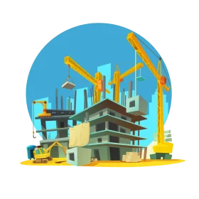 Urban Construction Site Clipart Illustration with Cranes and Scaffolding