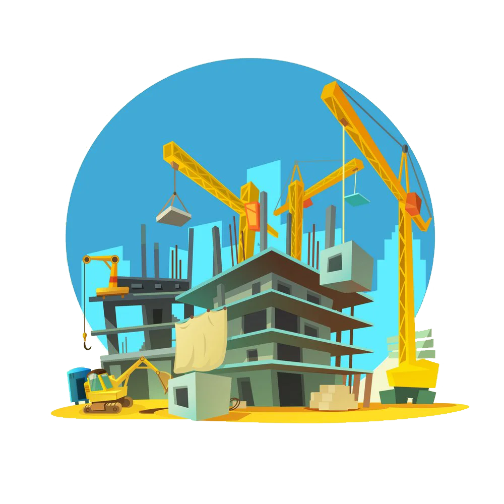 Urban Construction Site Clipart Illustration with Cranes and Scaffolding