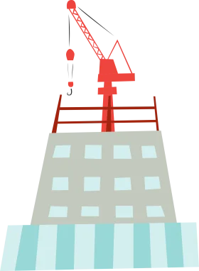 Urban Construction Site Crane on Modern Building Architectural Clipart Design