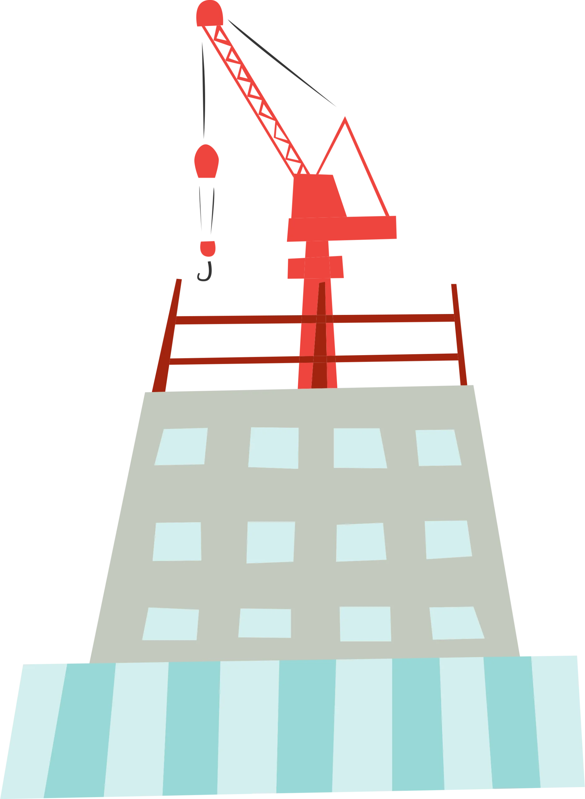 Urban Construction Site Crane on Modern Building Architectural Clipart Design
