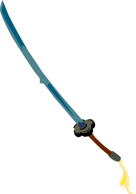 Blue-Toned Fantasy Sword Clipart with Elegant Curved Blade and Intricate Hilt