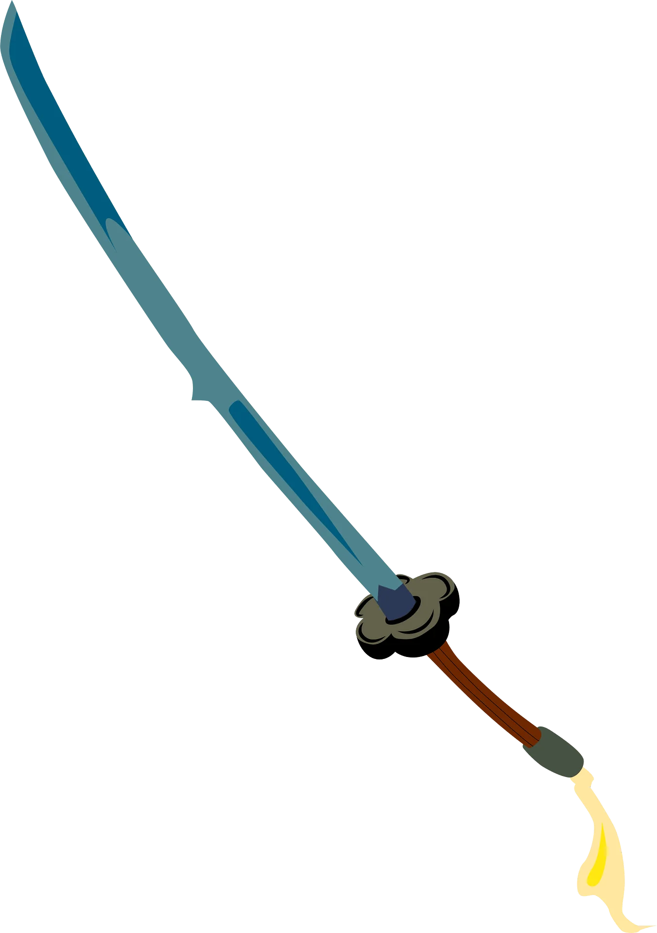 Blue-Toned Fantasy Sword Clipart with Elegant Curved Blade and Intricate Hilt