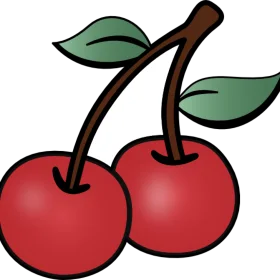 Charming Red Cherries with Stems and Leaves Cute Minimalist Clipart Design