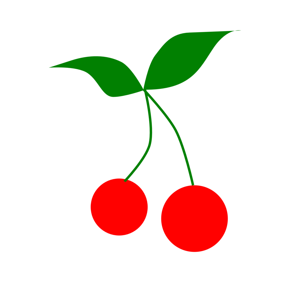 Charming Red Cherry Pair with Green Leaves - Simple Elegant Fruit Clipart Design