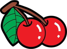 Cheerful Red Cherries Clipart with Glossy Finish and Verdant Leaf