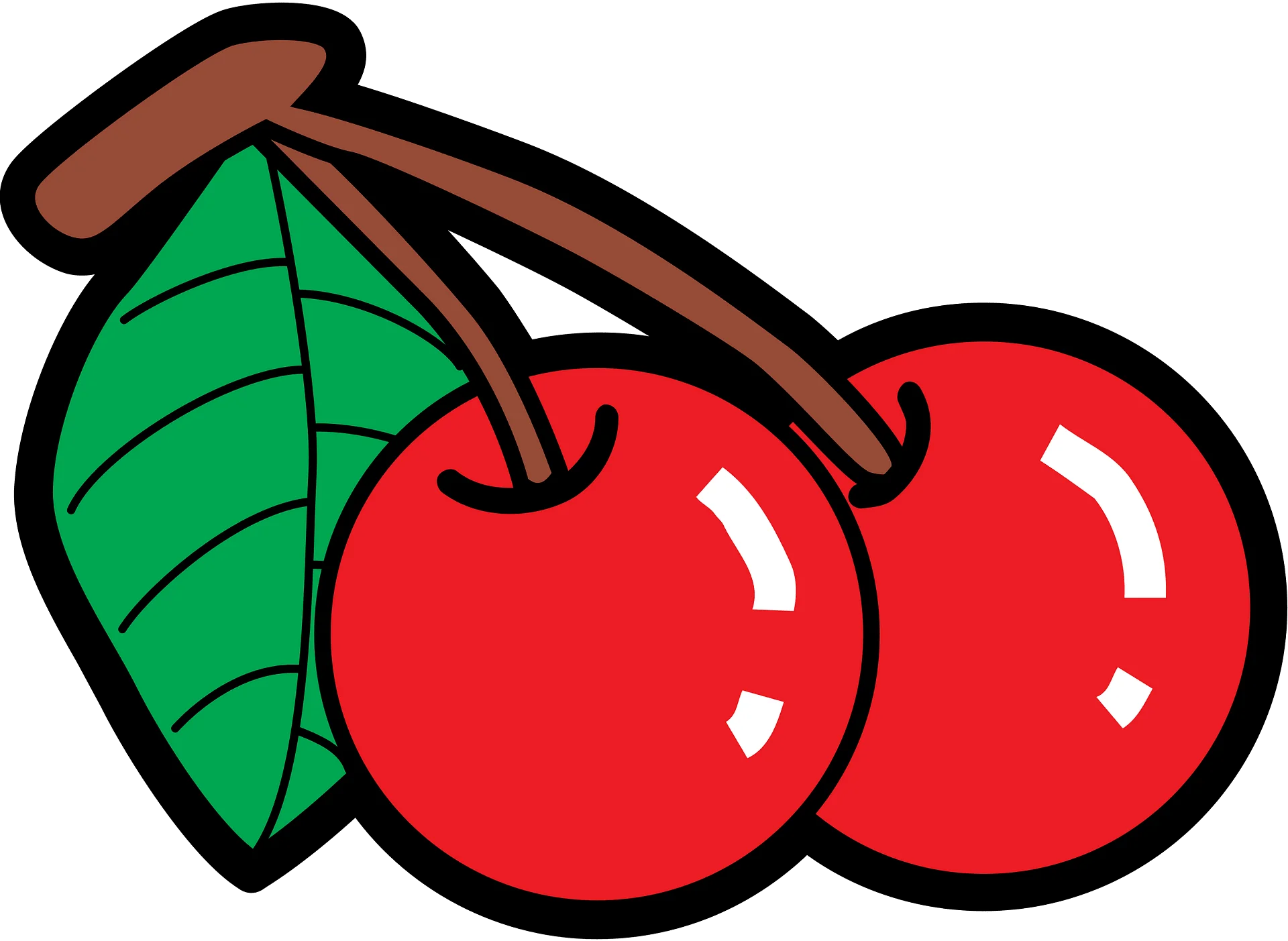 Cheerful Red Cherries Clipart with Glossy Finish and Verdant Leaf