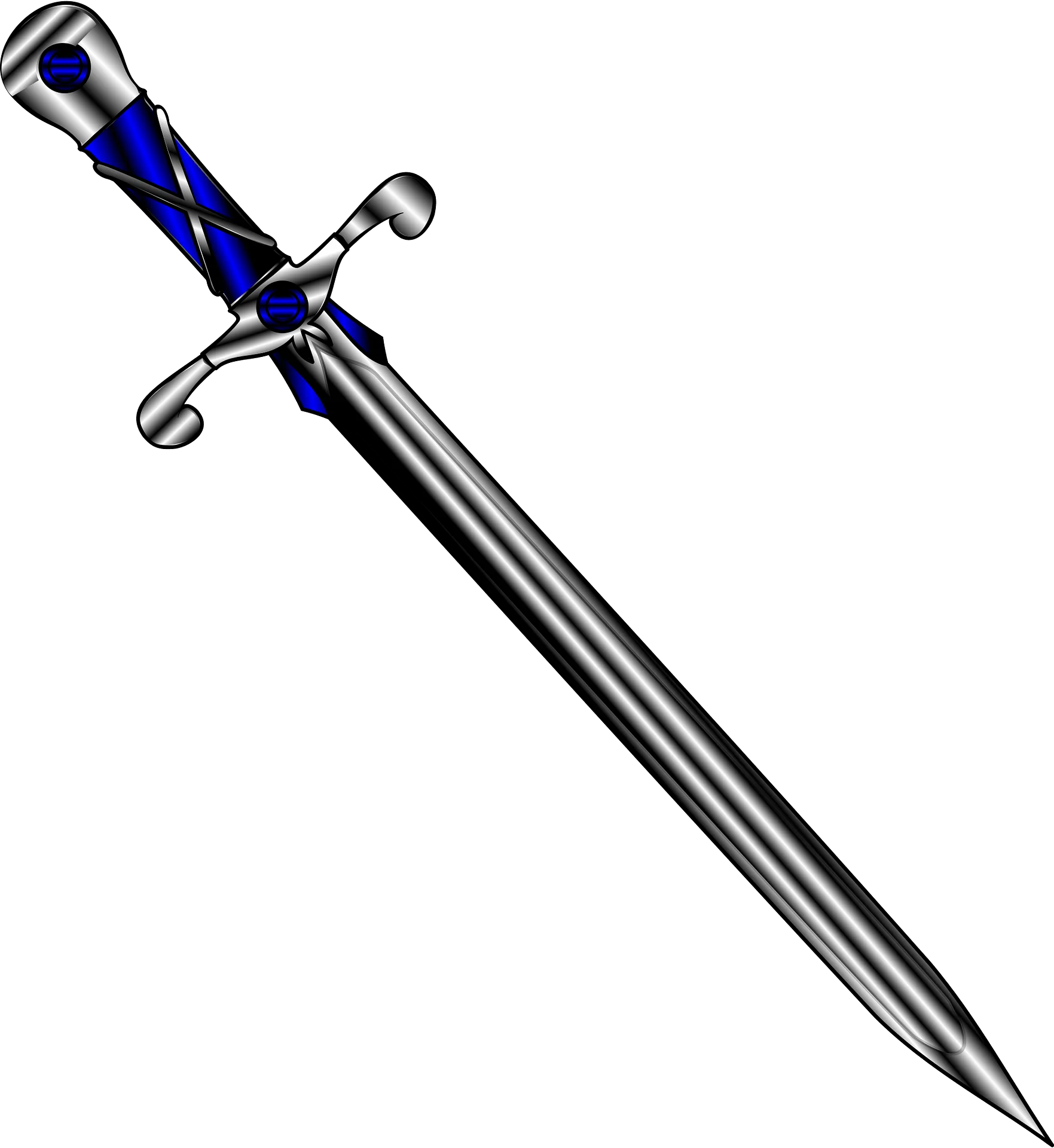 Elegant Medieval Blue-Handled Dagger Sword Clipart Illustration Design