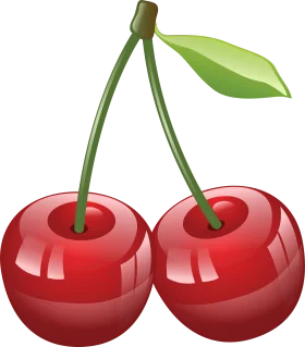 Glossy Red Cherry Clipart: Perfectly Ripe Duo with Elegant Green Stems
