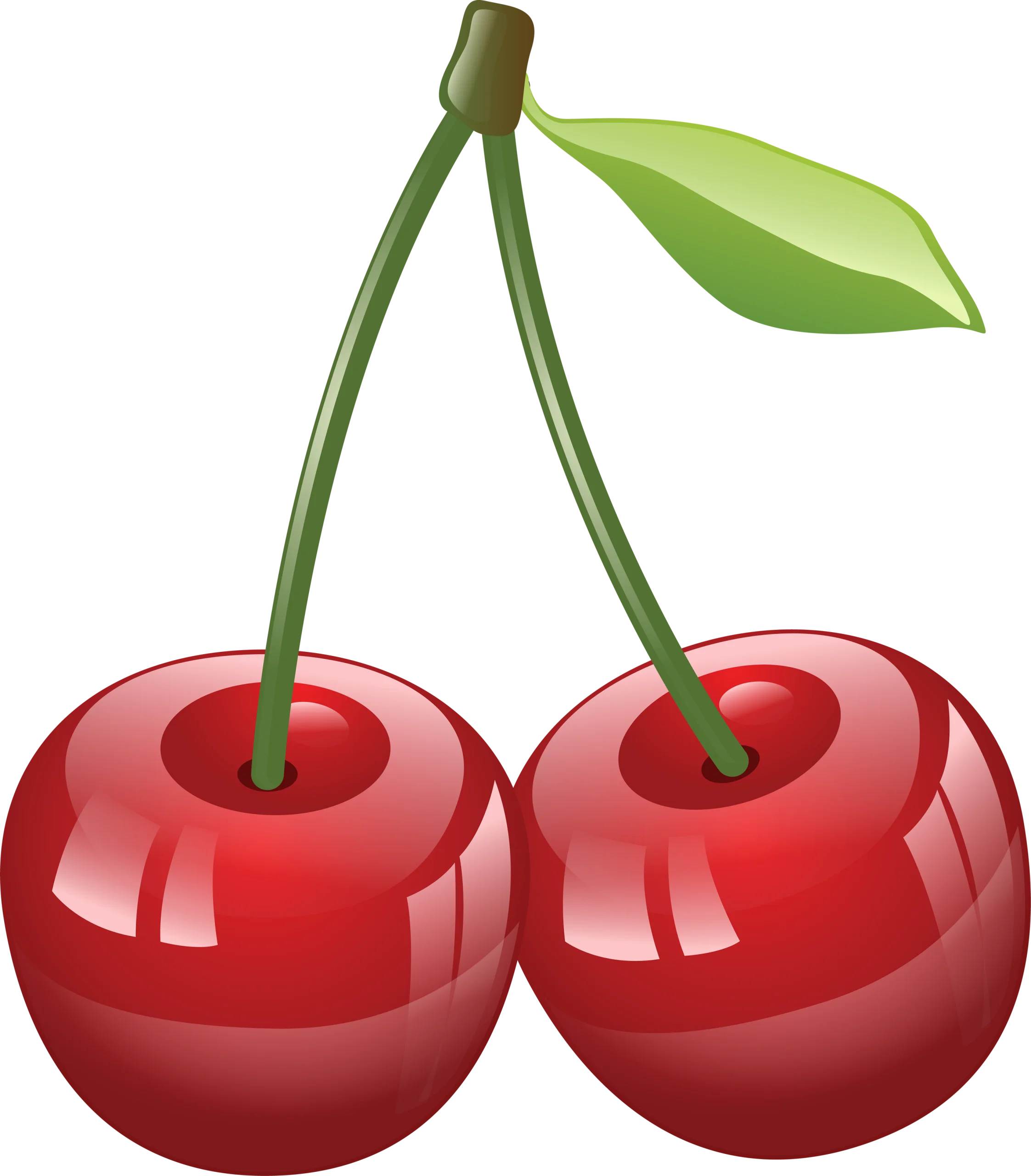 Glossy Red Cherry Clipart: Perfectly Ripe Duo with Elegant Green Stems