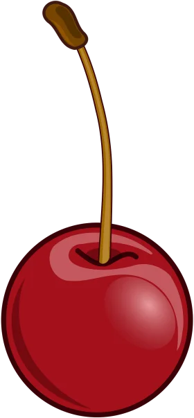Glossy Red Cherry Clipart with Slender Golden-Brown Stem on White Background
