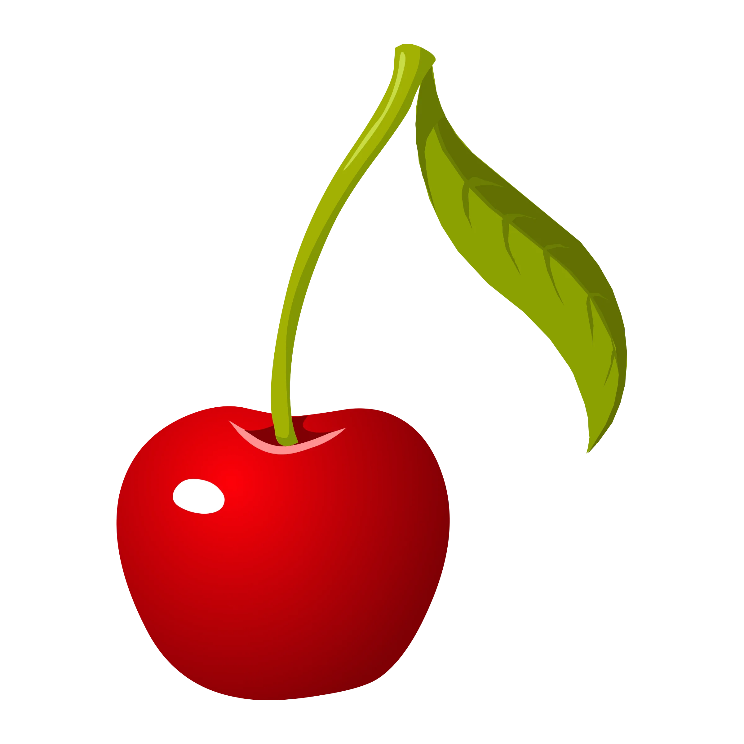 Juicy Red Cherry Clipart with Glossy Surface and Green Stem Illustration