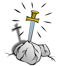 Legendary Mythical Sword Plunged into Stone Dramatic Clipart Illustration