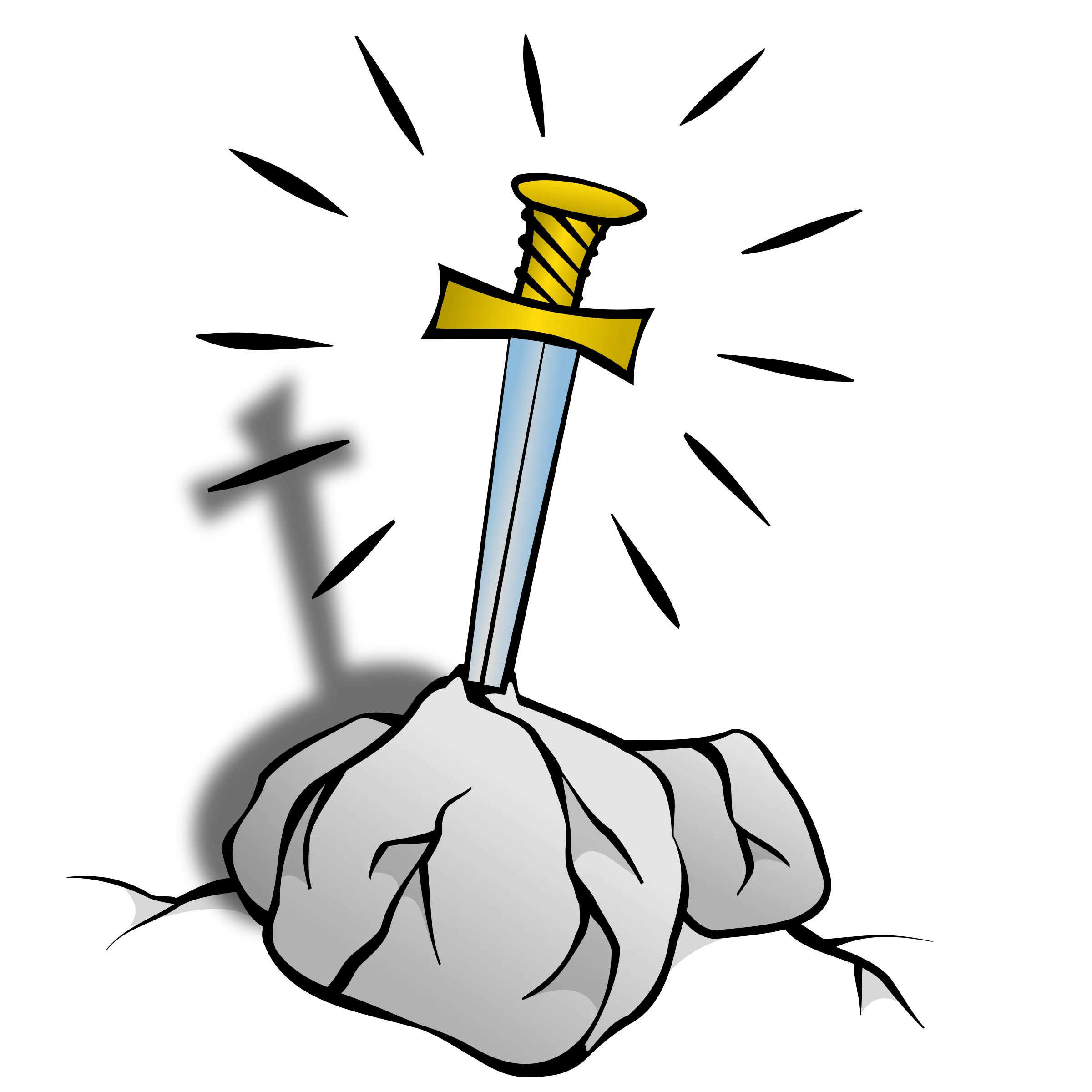 Legendary Mythical Sword Plunged into Stone Dramatic Clipart Illustration