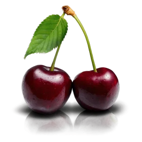 Luscious Deep Crimson Cherries Clipart with Elegant Green Leaf
