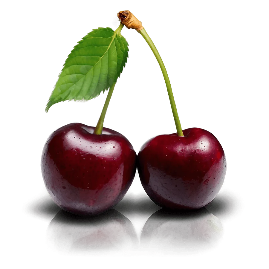 Luscious Deep Crimson Cherries Clipart with Elegant Green Leaf