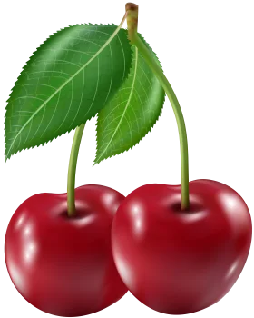 Luscious Red Cherries Clipart: Fresh Botanical Illustration with Emerald Leaves