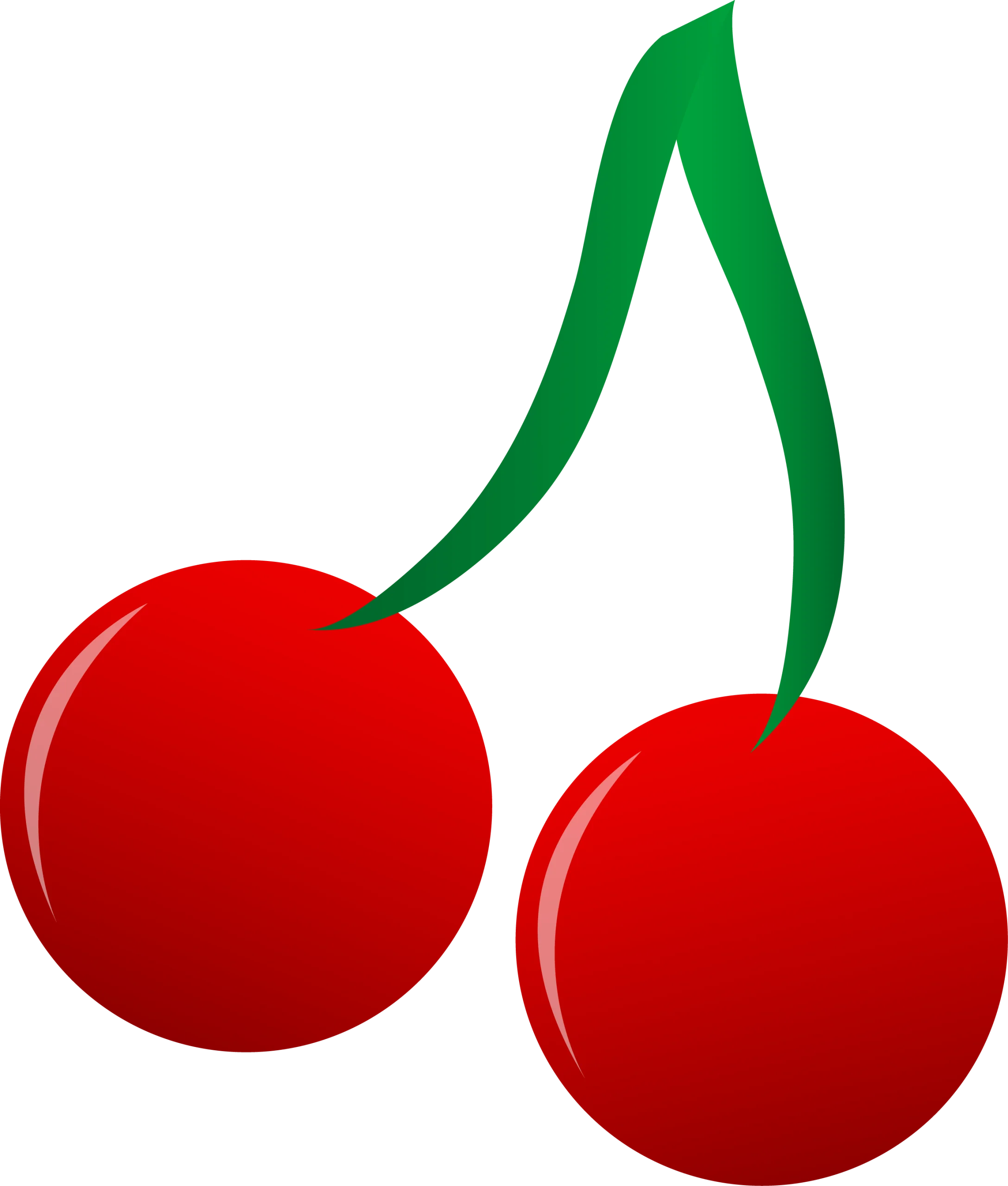 Luscious Red Cherries Clipart - Glossy Fruit Illustration with Bright Green Stem