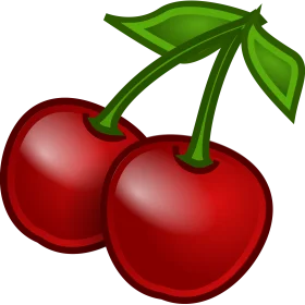 Luscious Red Cherries Clipart: Glossy Fruit Illustration with Emerald Leaf Stem