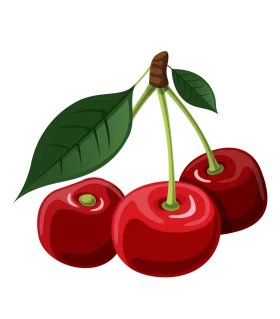 Luscious Red Cherries Clipart: Glossy Fruit Illustration with Stems and Leaf