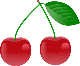 Luscious Red Cherries Clipart with Emerald Green Stem and Leaf