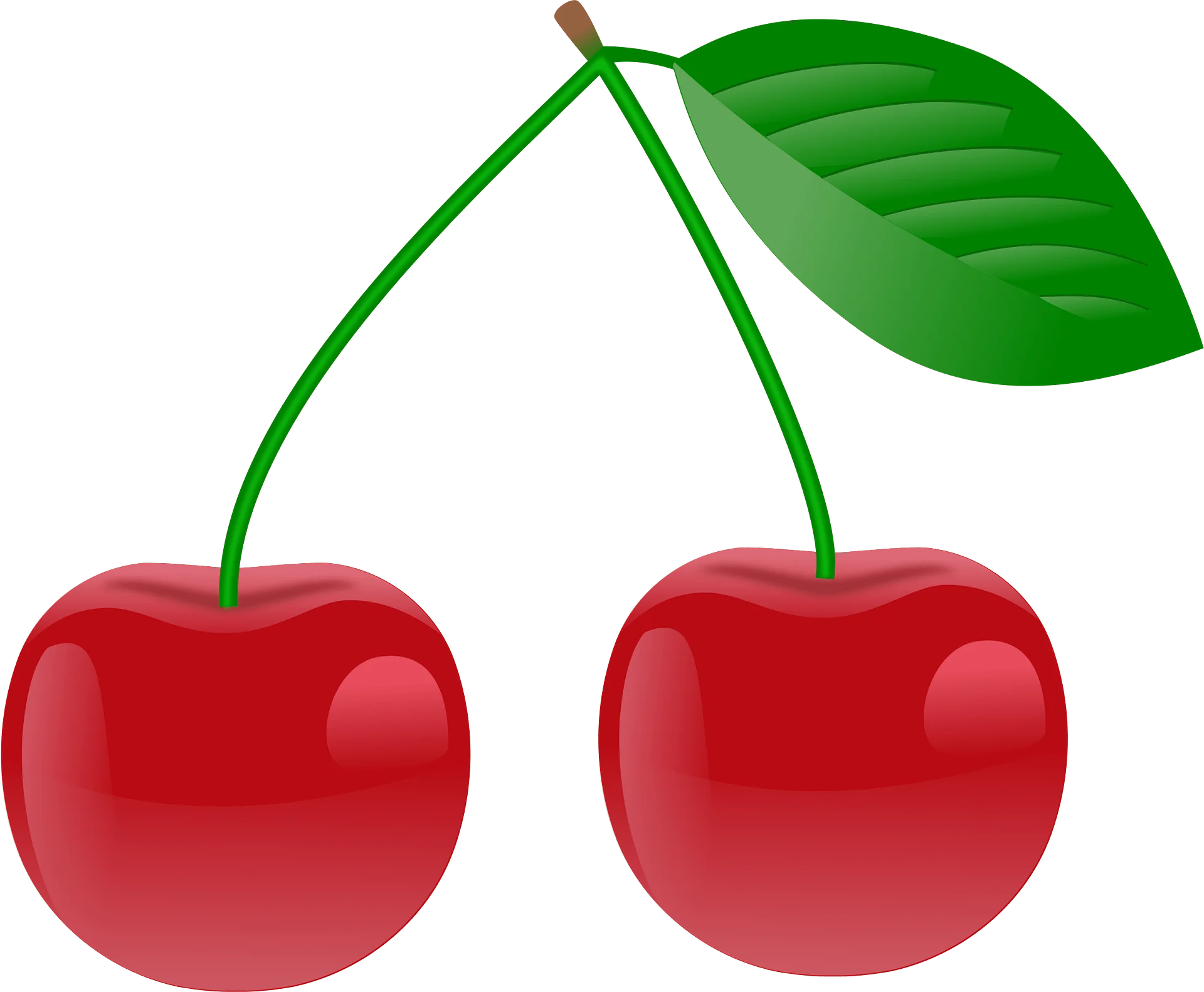 Luscious Red Cherries Clipart with Emerald Green Stem and Leaf
