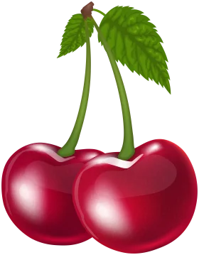 Luscious Red Cherries Clipart with Glossy Finish and Verdant Leaves