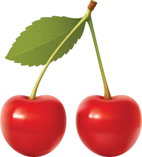 Luscious Twin Cherries with Green Leaf Clipart: A Delightful Fruit Illustration