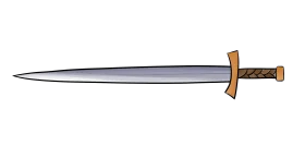Medieval Blade Clipart: Sleek Steel Sword with Intricate Wooden Hilt Design