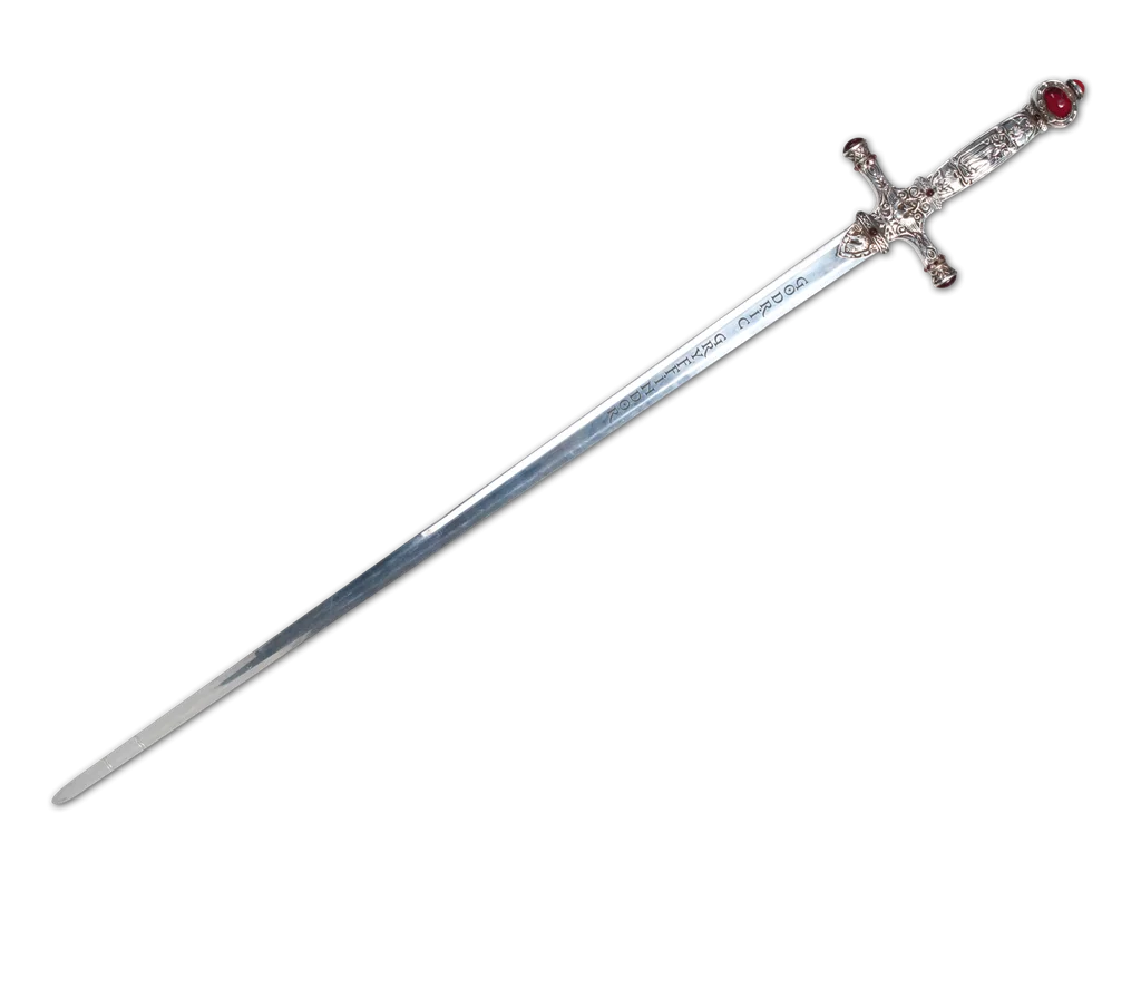 Medieval Ceremonial Sword Clipart - Elegant Blade with Ornate Gemmed Hilt Design