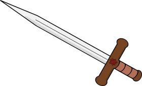 Medieval Sword Clipart: Slender Blade with Rustic Wooden Handle Design